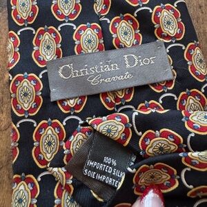 Dior Silk Tie with Red and Gold Motif
